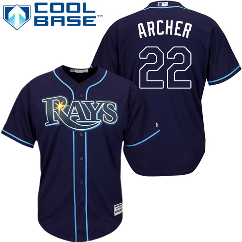 Rays #22 Chris Archer Dark Blue Cool Base Stitched Youth MLB Jersey - Click Image to Close